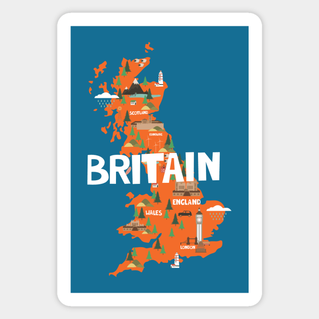 Great Britain Illustrated Map Sticker by JunkyDotCom